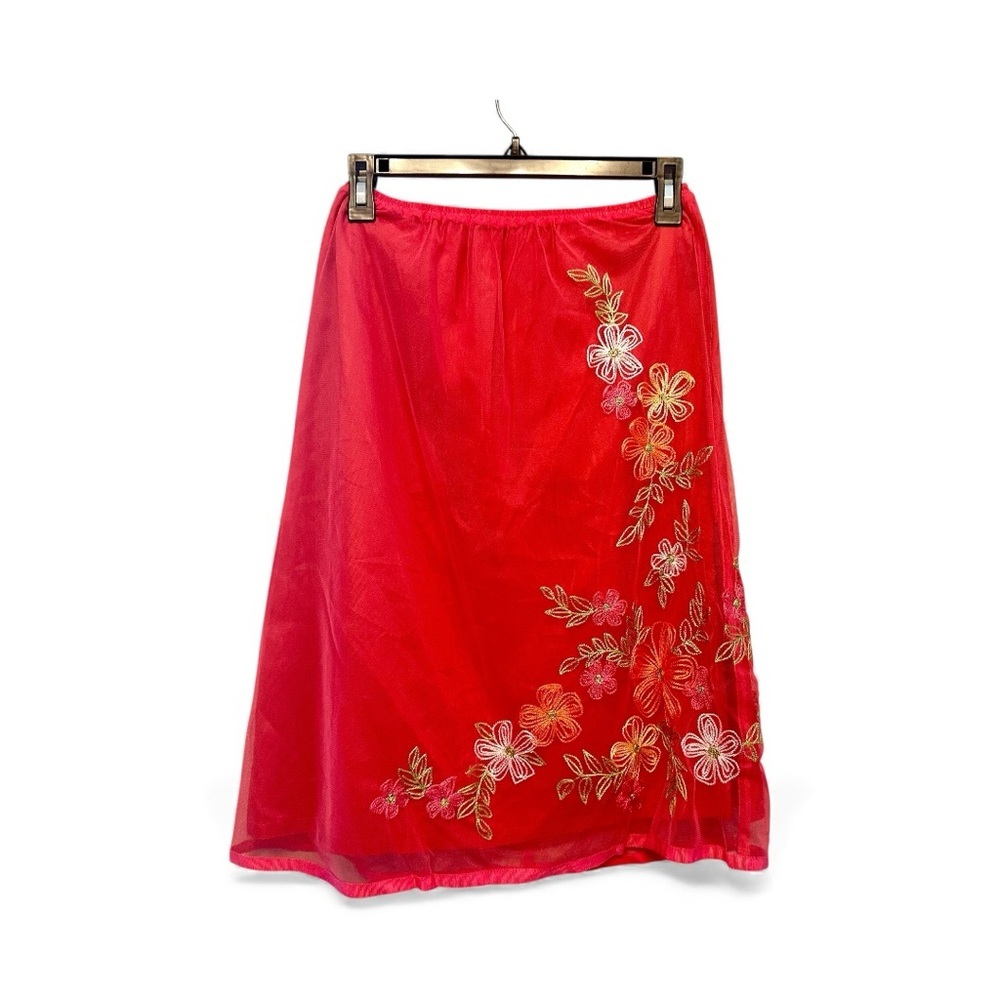 NWT Marisa Christina Watermelon Pink A-Line Skirt with Floral Embroidery SP